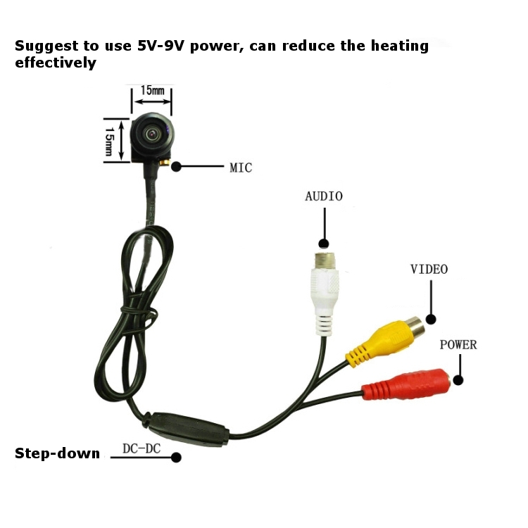 1/4 CMOS 700TVL 1.8mm 170 Degree M12 Wide Angle HD Mini FPV Camera PAL/NTSC 5V-9V Step-down Cable