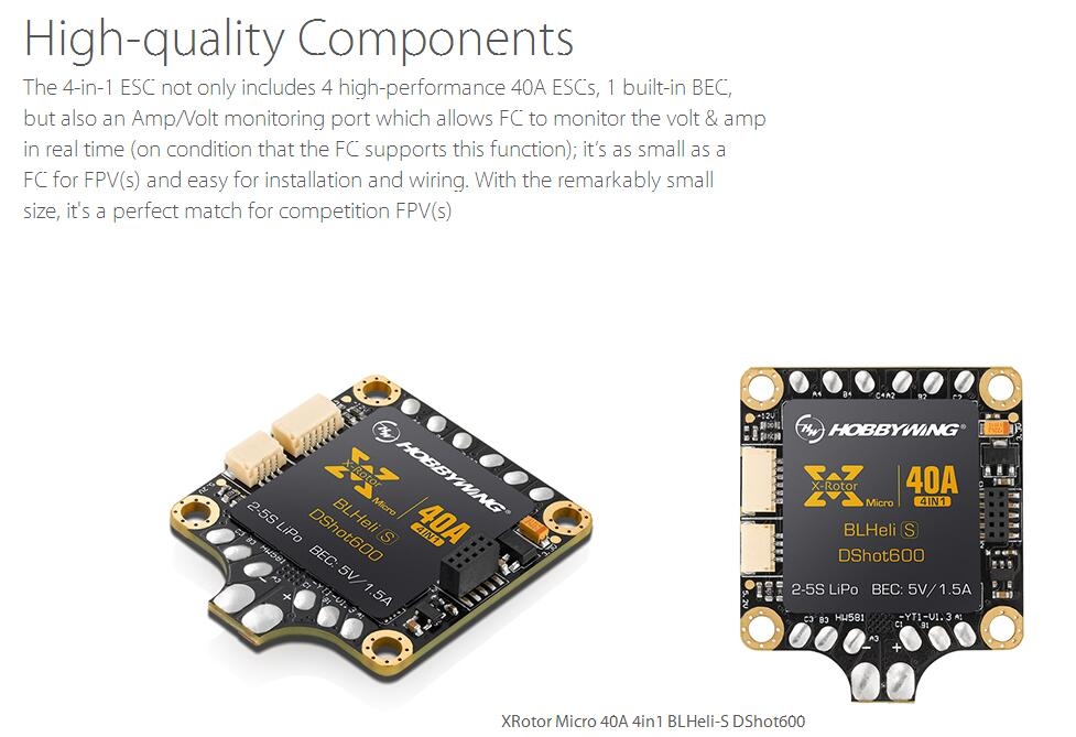 XRotor Micro 40A 2-5S 4 in 1 BLHeli_S DShot600 Ready FPV Racing Brushless ESC Support DShot/300/600