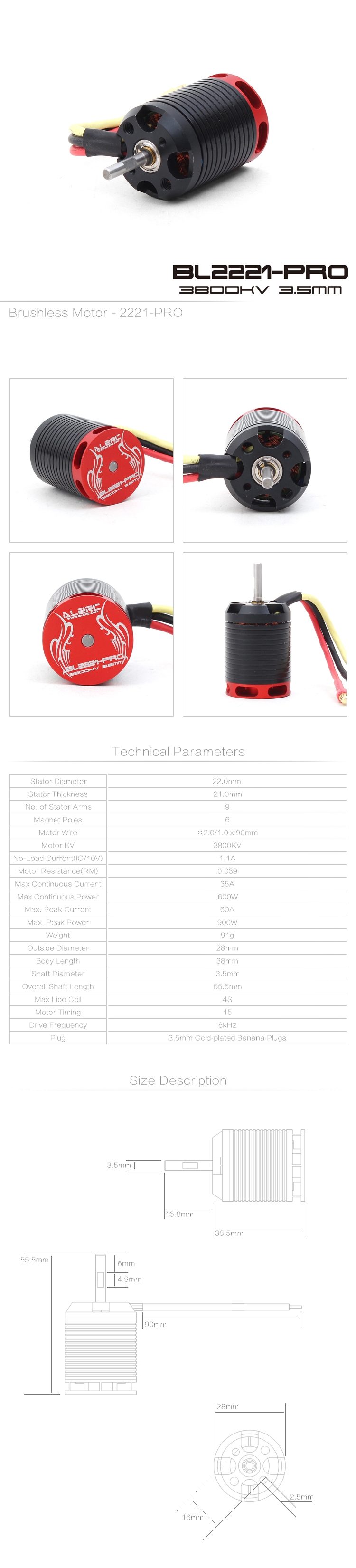 ALZRC Devil 450 Pro RC Helicopter Part 2221-PRO 3800KV Brushless Motor