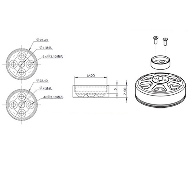 Quick Release Propeller Base Mount with Screws CW & CCW for 12-18 Inch Propeller Foldable Frame Kit