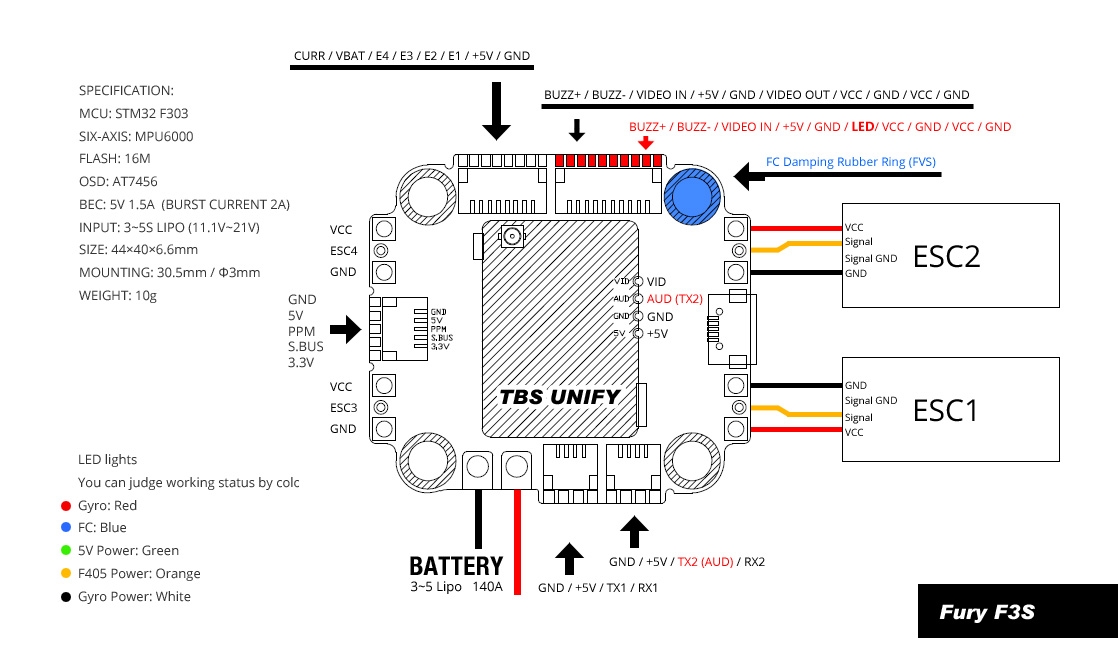 Diatone Fury F3S Flight Controller 3-5S Built in OSD 1.5A 5V BEC 16M Flash MPU6000 for RC Drone FPV Racing