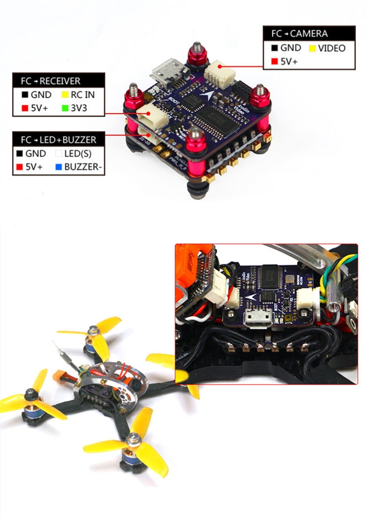 LDARC/Kingkong 20x20mm 2 Layer KK Flytower 20A BLheli_S ESC & Omnibus F4 Flight Controller w/ OSD