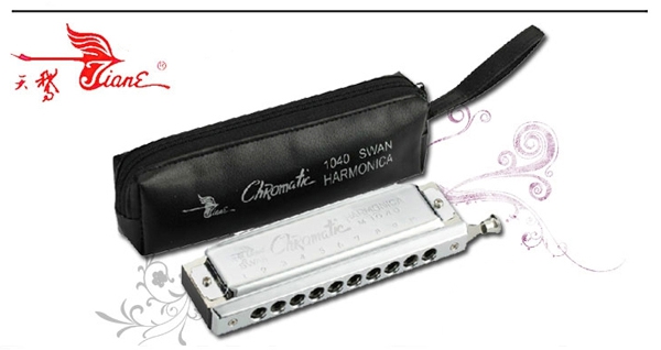 Swan 10 Hold 40 Tone Chromatic Harmonica SW1040 Silver