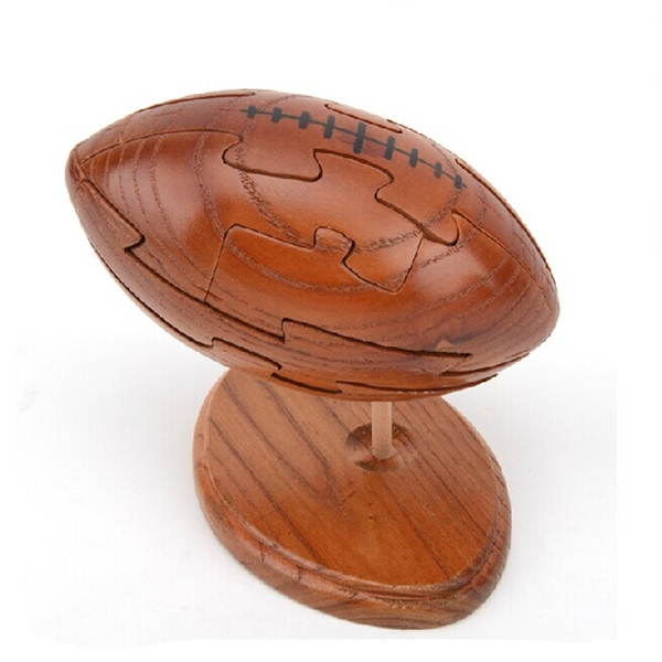 Wooden Craft Ornaments Sporting Rugby Ball Lock Luban Lock Toys