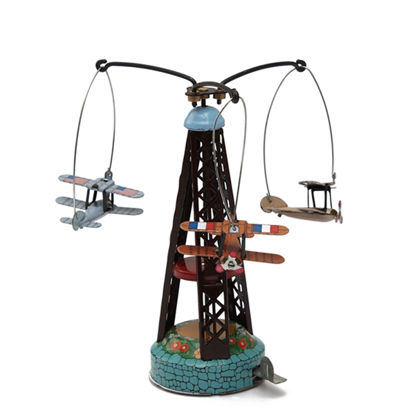 Classic Wind Up Rotating Airplane Carousel Clockwork Tin Toy