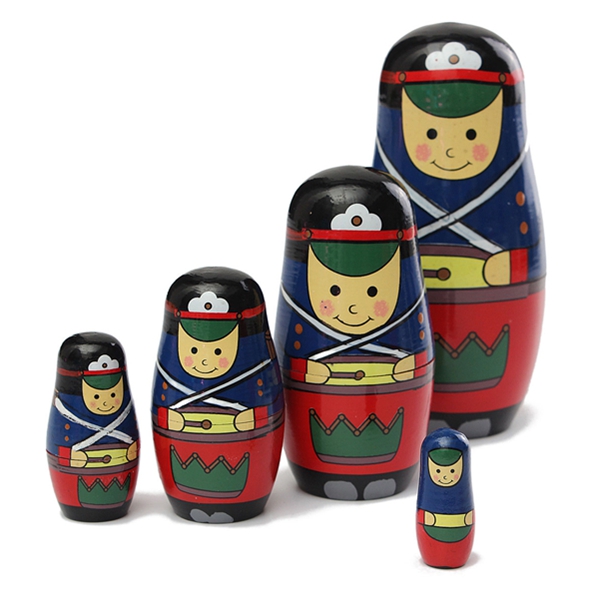 5pcs Wooden Nesting Russian dolls Babushka Doll