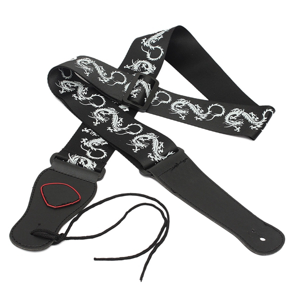 Guitar Strap For Belt Electric Acoustic Folk Bass Dragon Pattern Black