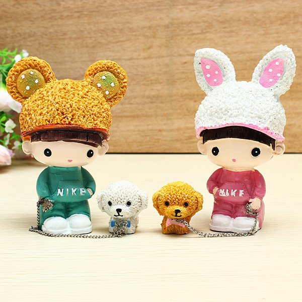 The Rabbit Hat Dog Doll Lovers Resin Handicraft Walk The Dog Doll