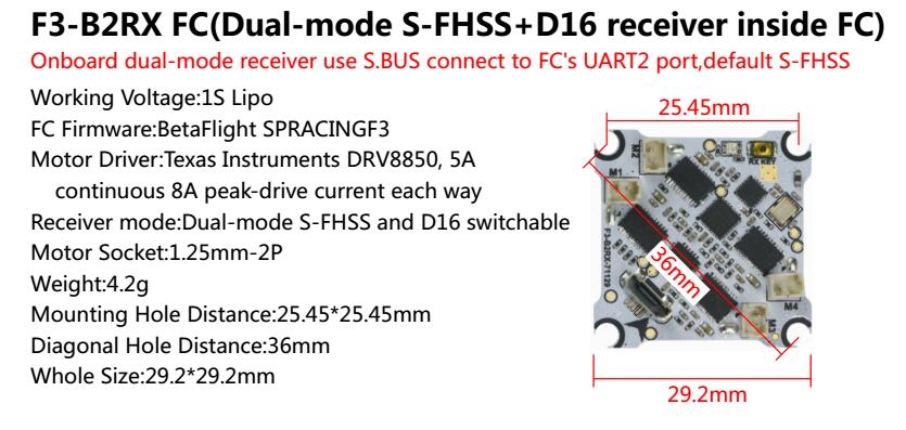 Kingkong/LDARC TINY R7 RC Drone Spare Parts F3-B2RX Flight Controller Buit-in S-FHSS+D16 Dual-mode