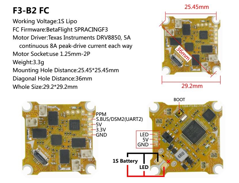 Kingkong/LDARC TINY R7 RC Drone Spare Parts F3-B2 Flight Controller Support F3 Betaflight Flip Over