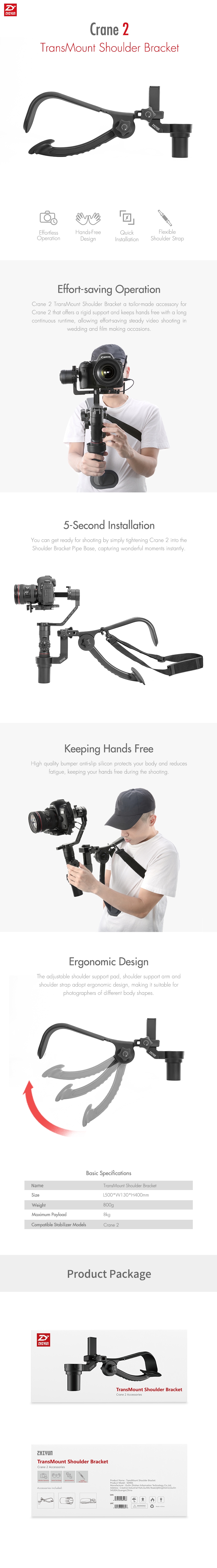 Zhiyun Transmount Shoulder Bracket Shoulder Portable Sling Carrier for Crane 2 Gimbal