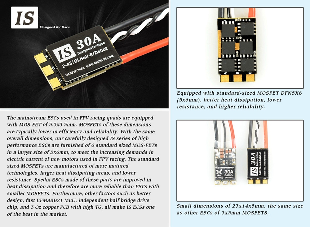 SPEDIX IS30 30A 2-4S Blheli_S DSHOT600 Ready FPV Racing Brushless ESC for RC Drone