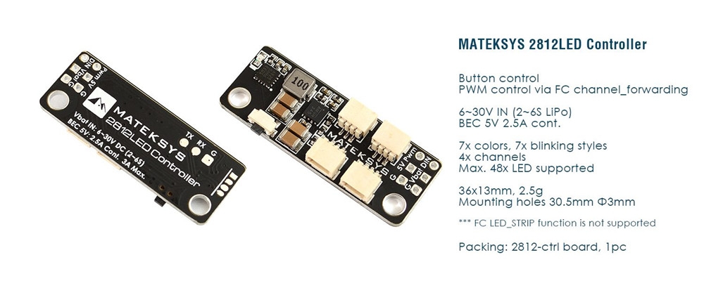 Matek System 2812LED Controller 2-6S LED Control Module w/ 5V BEC for WS2812 LED Strip Light