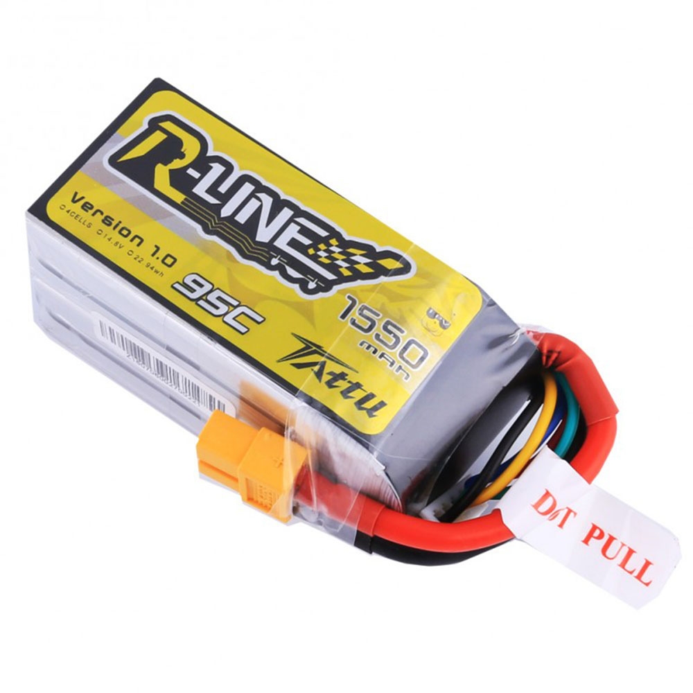 Gens Tattu R-Line 14.8V 1550mAh 95C 4S1P Lipo Battery With XT60 Plug For FPV Racing Drones