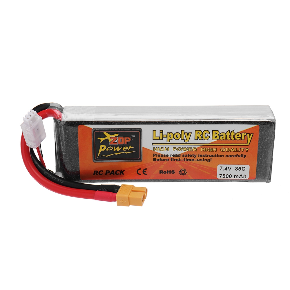 ZOP Power 7.4V 7500mAh 35C 2S Lipo Battery XT60 Plug for RC Quadcopter RC Car