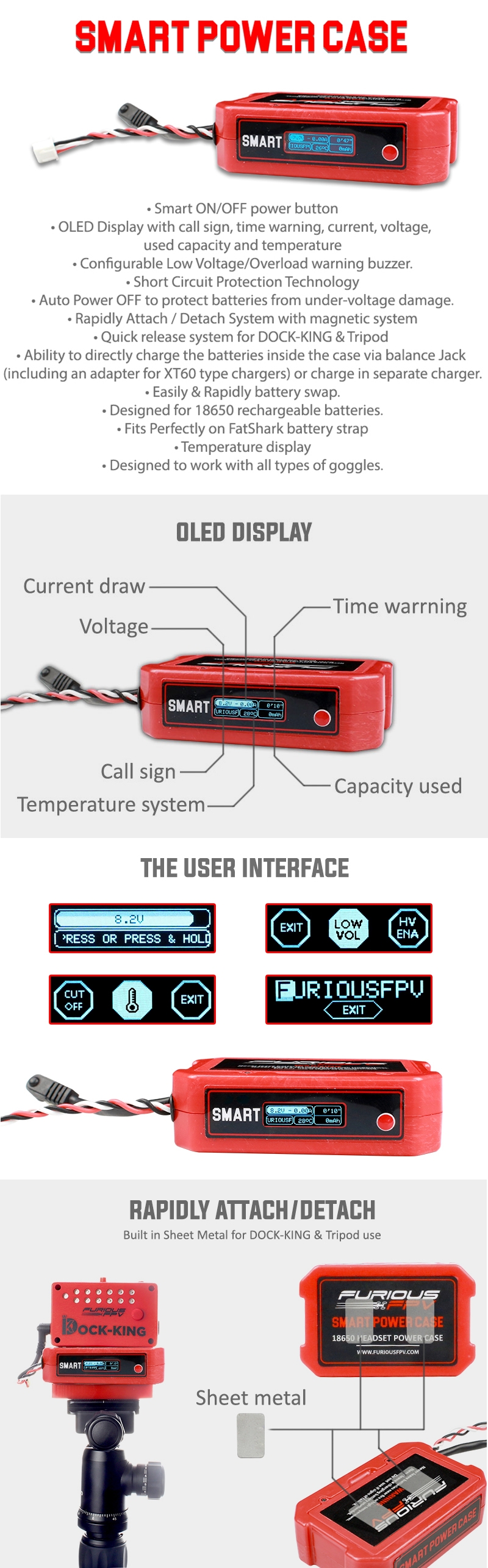 FuriousFPV Smart Power Case FPV-0384-S For 18650 Rechargeable Batteries