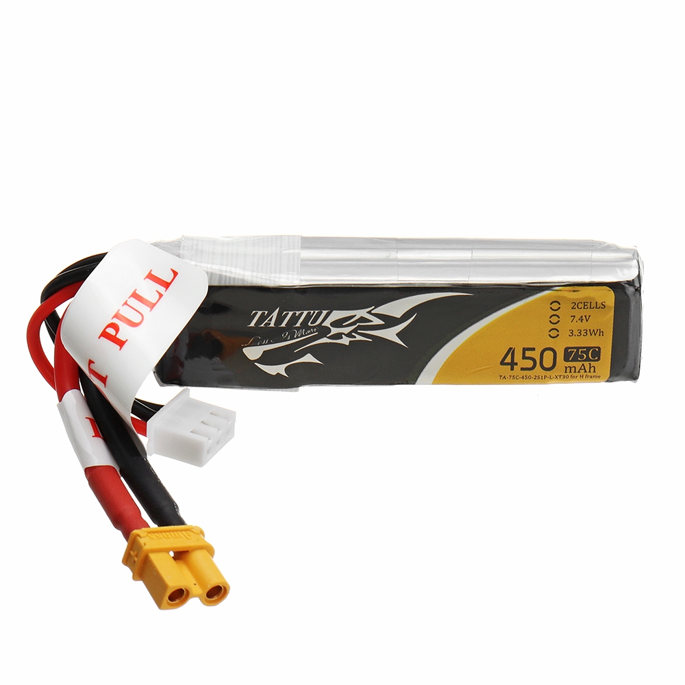 Gens Tattu 7.4V 450mAh 75C 2S1P Lipo Battery With XT30 Plug For FPV RC Model