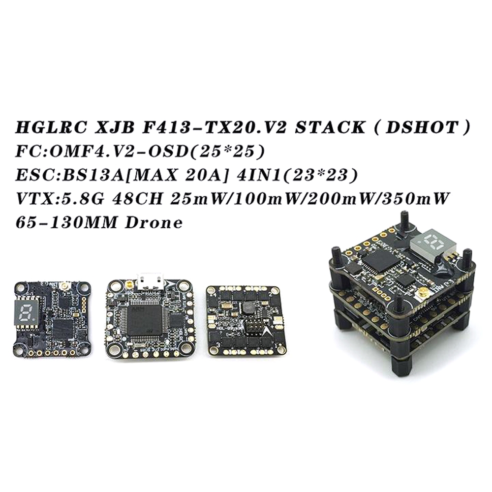 HGLRC XJB F413 TX20.V2 Flight Controller 13A 2-3S Blheli_S 4 IN 1 Brushless ESC 5.8G 48CH VTX