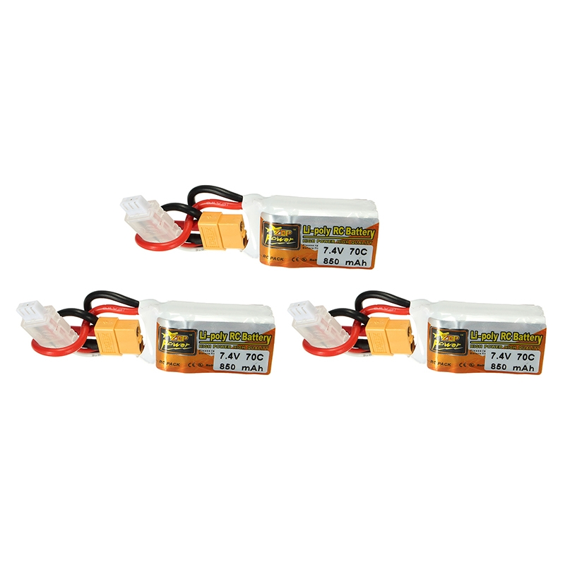 3Pcs ZOP Power 7.4V 850mah 70C 2S Lipo Battery XT60 Plug For RC Model