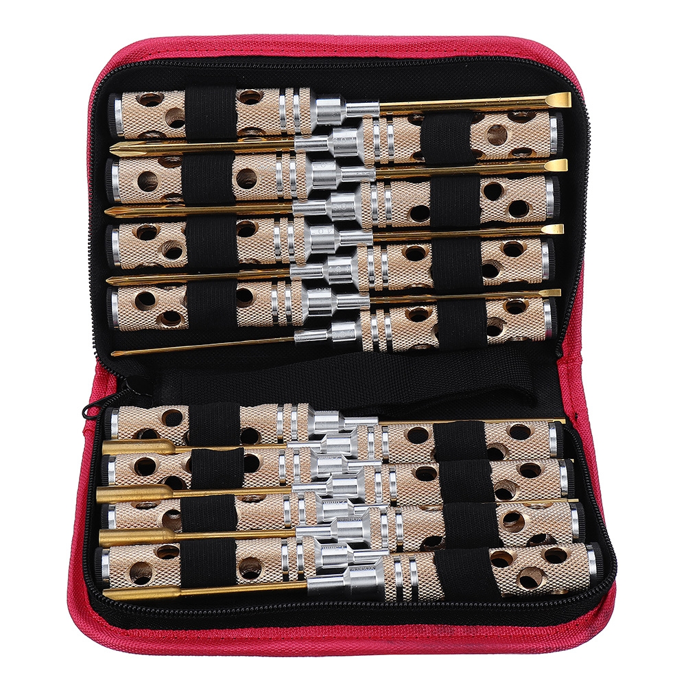 Yunzhong 16Pcs Hex Phillips Screw Flat Nut Slotted Screwdriver Repair Tool Set Box with Bag