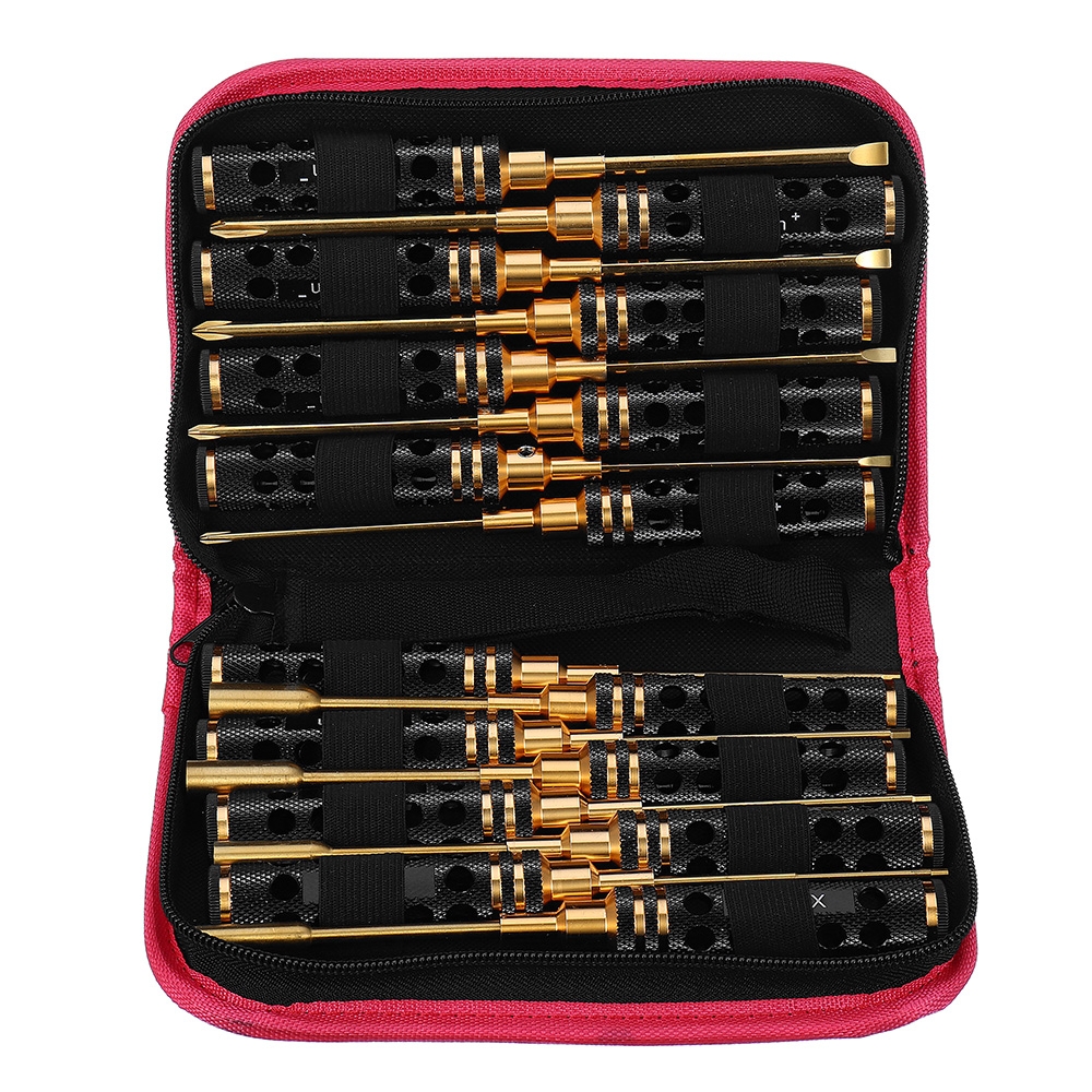 Yunzhong 16Pcs Hex Phillips Screw Flat Nut Screwdriver Repair Tool Set Box with Bag for RC Model