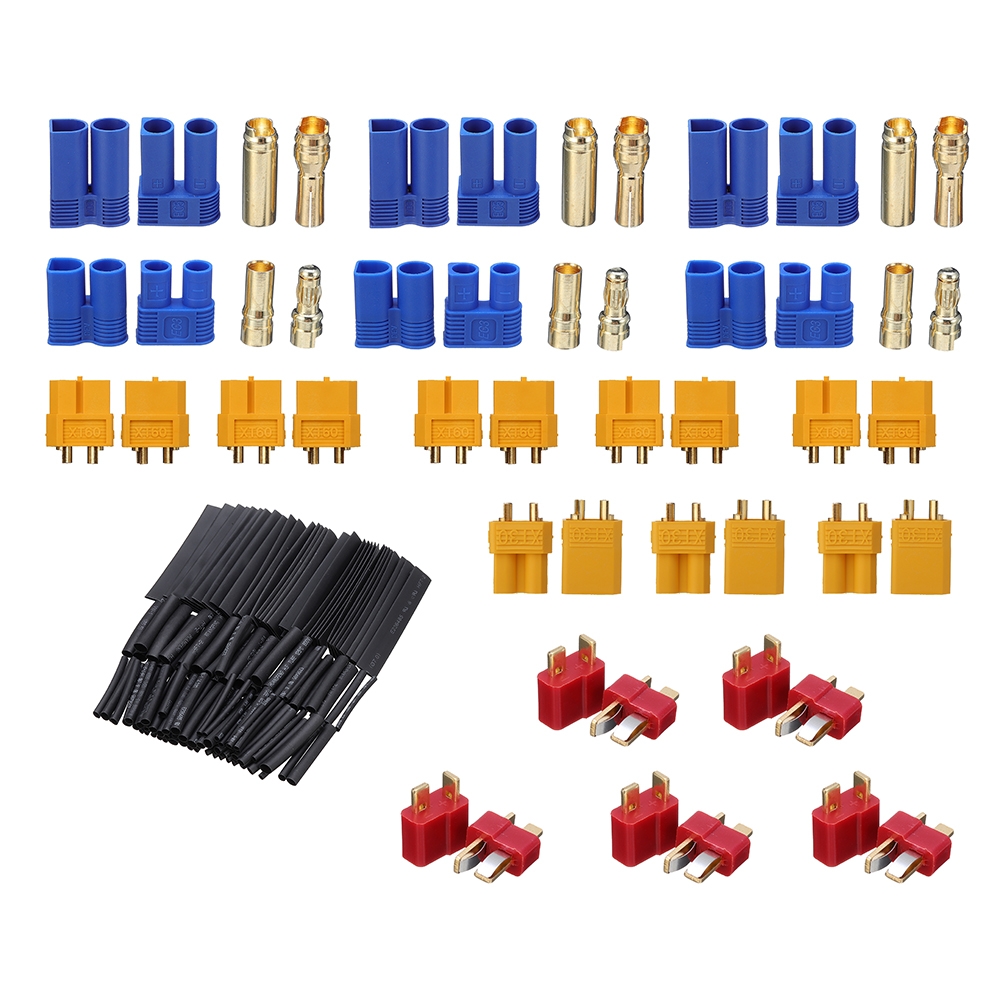 29Pcs URUAV T XT60 XT30 EC3 EC5 Male Female Plug Adapter Connector with 127Pcs Heat Shrink Tube Kit