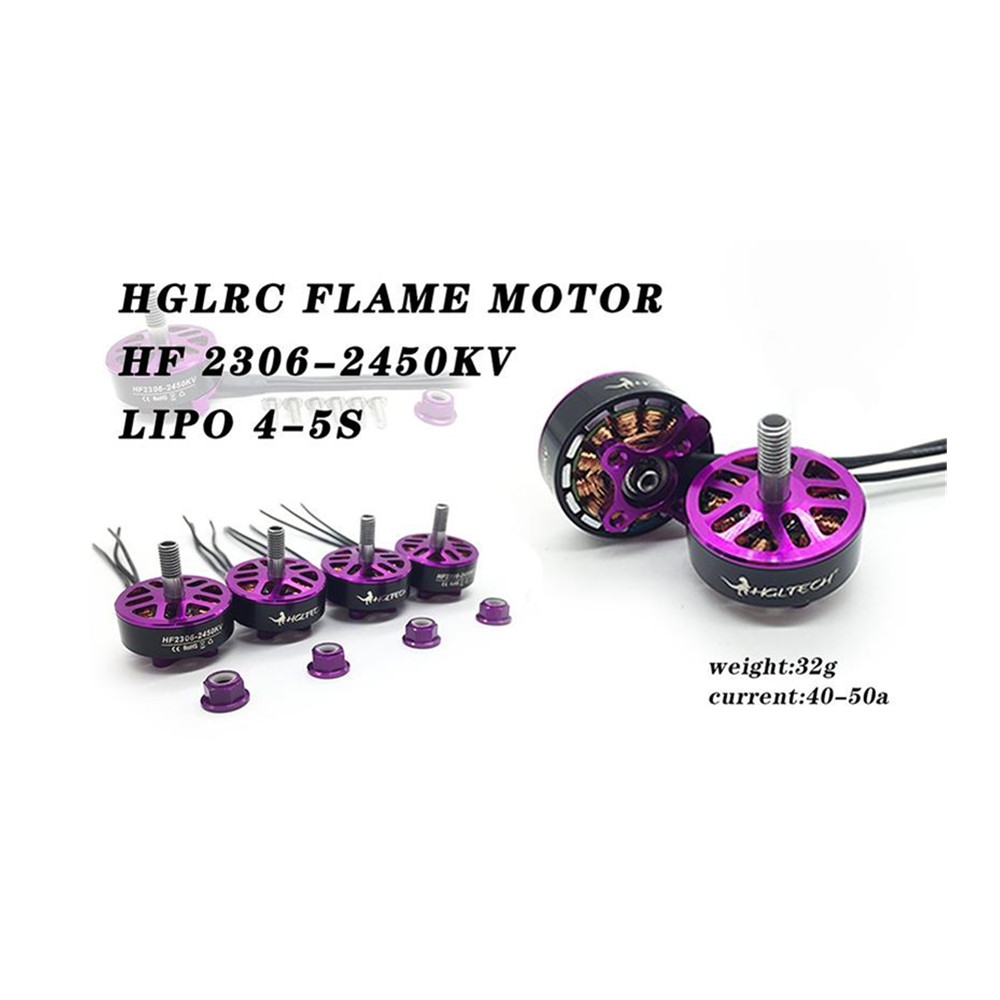 HGLRC 4 PCS Flame HF2306 2450KV Brushless Motor + 4 PCS Forward FD50A 50A Blheli_32 ESC for RC Drone