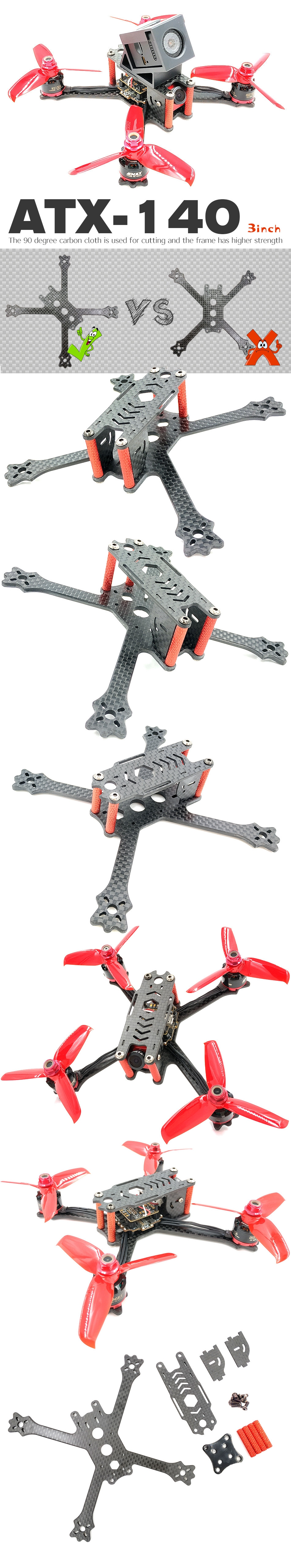 AlfaRC ATX-140 140mm Wheelbase 3mm Arm Ture X 3K Carbon Fiber Frame Kit for RC Drone FPV Racing