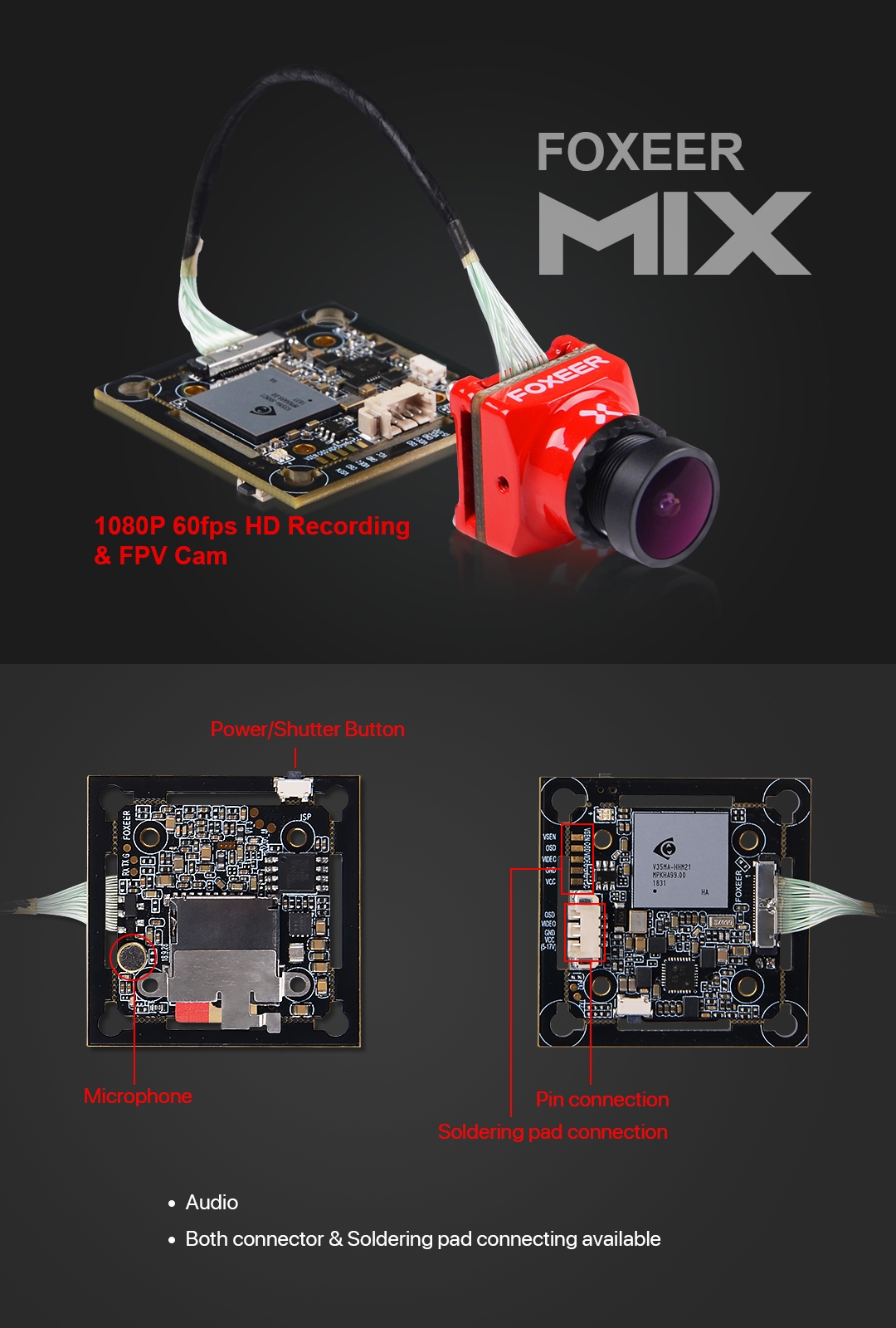 Foxeer Mix 16:9/4:3 PAL/NTSC Switchable 1080p 60fps Super WDR Mini HD FPV Camera For RC Drone