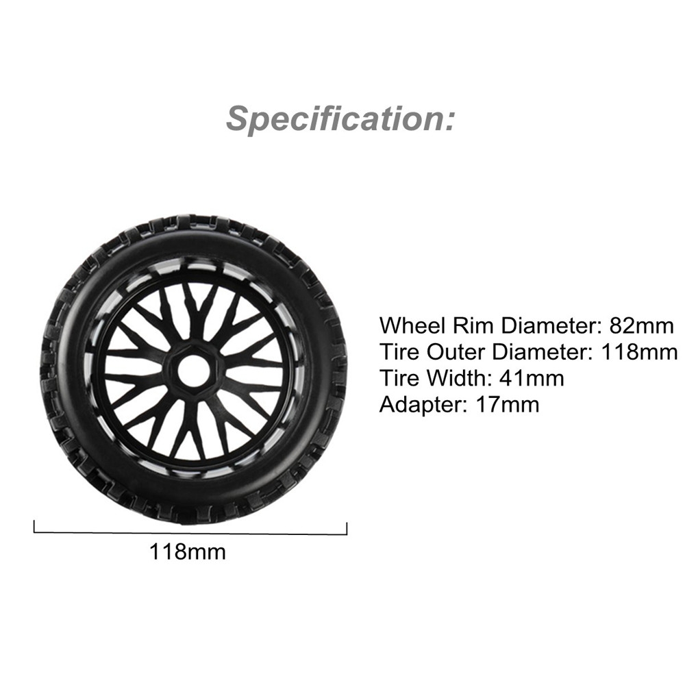 2PCS 17mm Tyre Tires Wheel for 1/8 RC Car Off Road Monster Truck Vehicle Parts