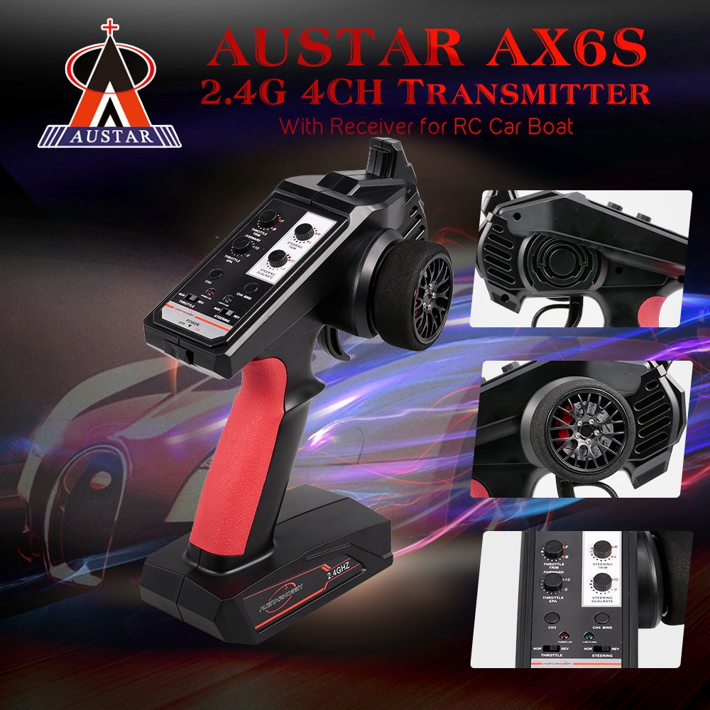 Original AUSTAR AX6S 2.4G 4CH Transmitter Radio Remote Control with Receiver for Rc Car Boat
