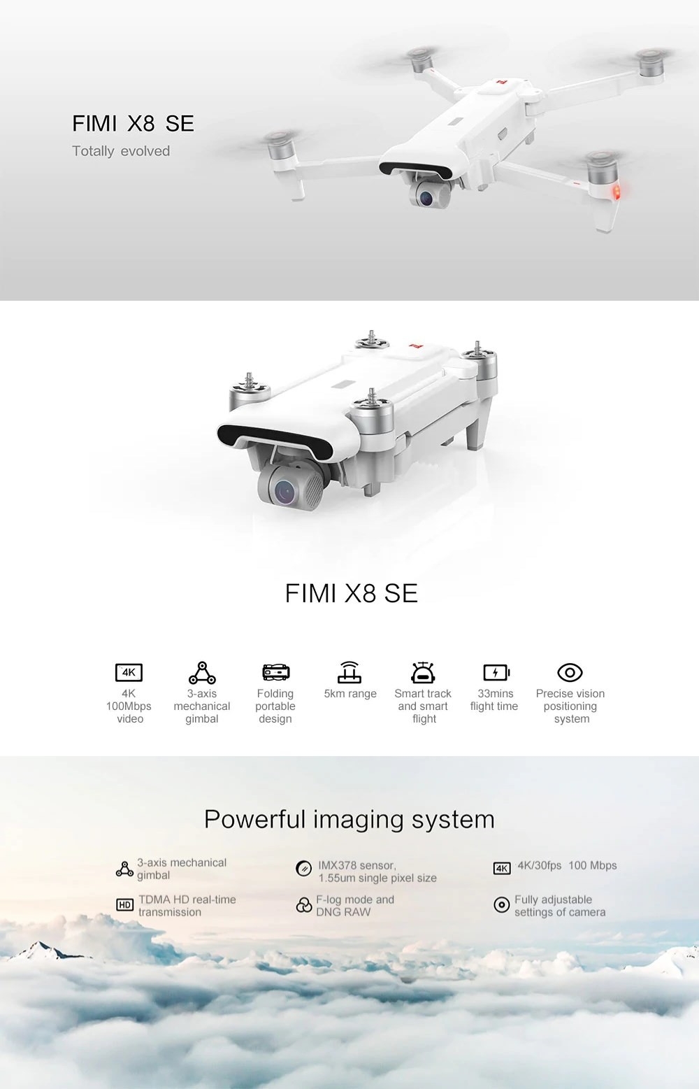 Xiaomi FIMI X8 SE 5KM FPV With 3-axis Gimbal 4K Camera GPS 33mins Flight Time RC Drone Quadcopter RTF