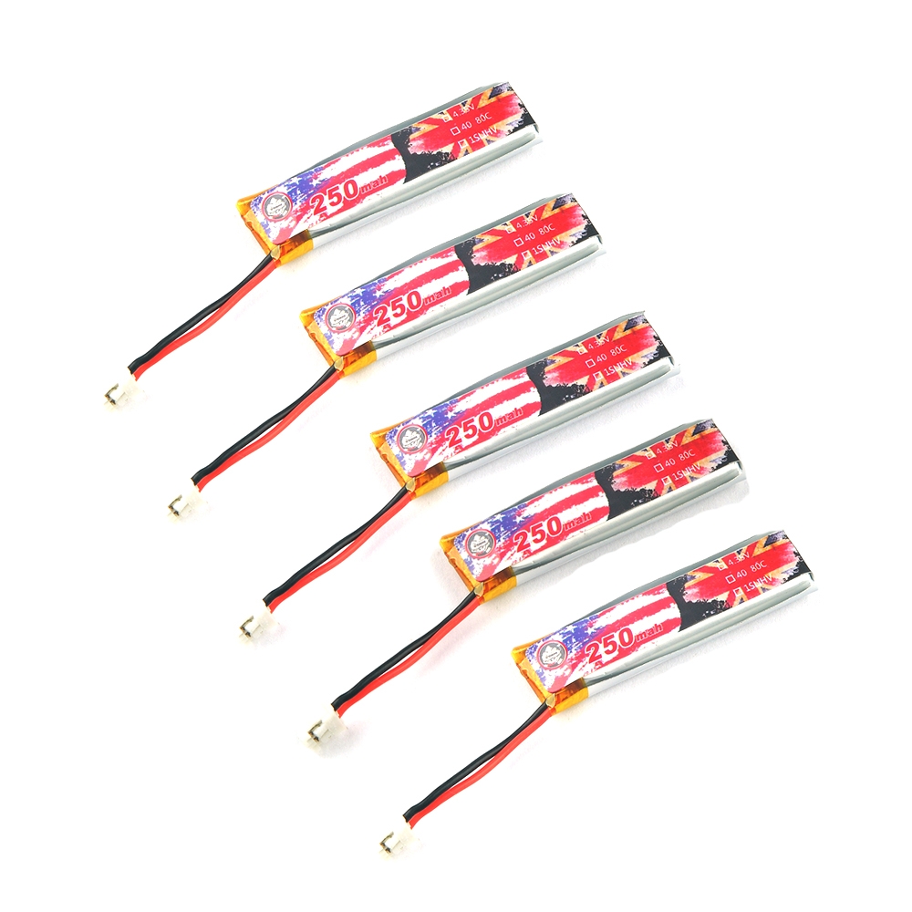 5 PCS Eachine US65 UK65 Spare Part 3.8V 250mAh 40C/80C PH2.0 Lipo Battery for RC Whoop FPV Racing Drone