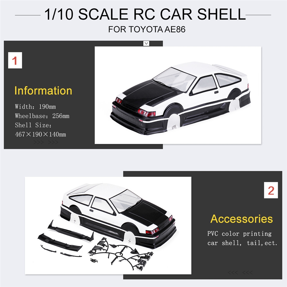 1/10 PVC RC Car Shell Painted Body for Toyota AE86 Model Rc Car Wheelbase 256mm w/ Accessories