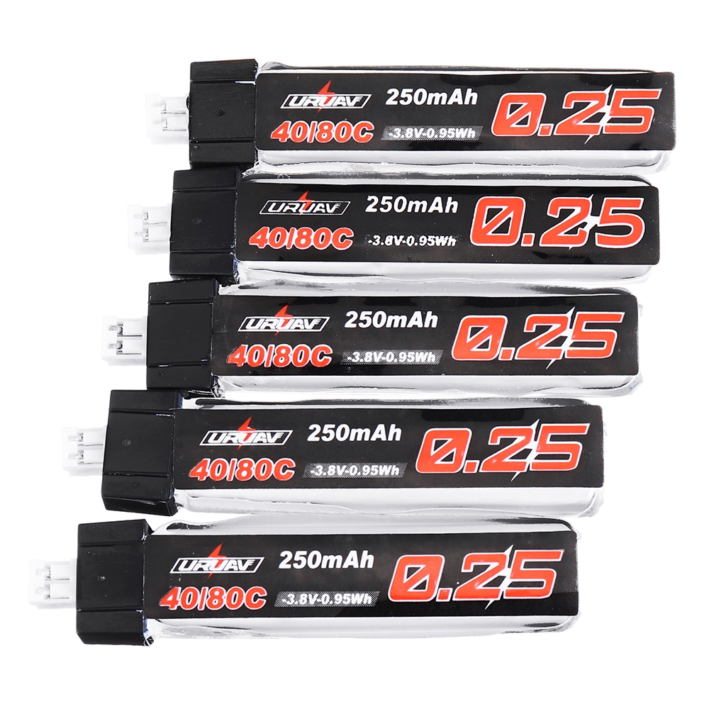 5Pcs URUAV 3.8V 250mAh 40C/80C Lipo Battery PH2.0 Plug for Eachine US65 UK65 URUAV UR65 Mobula7