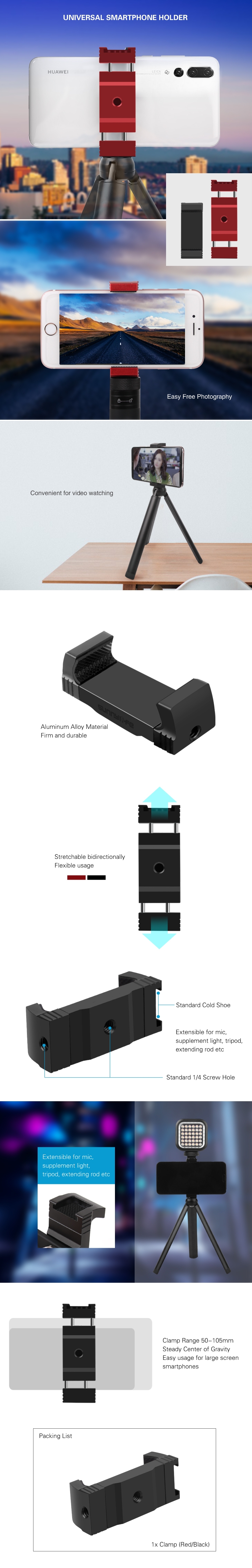 Sunnylife Universal Smartphone Clamp Clip Holder Bracket for DJI OSMO POCKET Gimbal