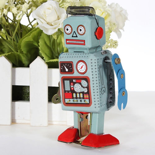 Vintage Wind Up Tin Toy Clockwork Spring Robot Toy With Key