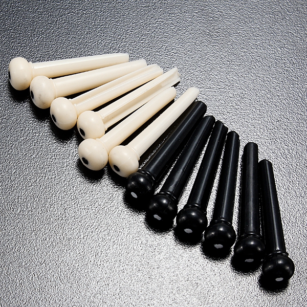 A Set of Black/White 6 Guitar Bridge Pins 1 Saddle Nut for Folk Guitar