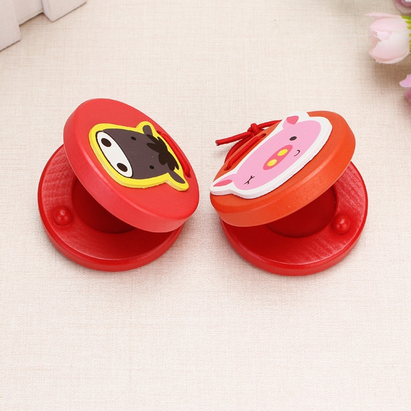 2PCS Children's Wooden Castanet Instrument Animal Educational Toy