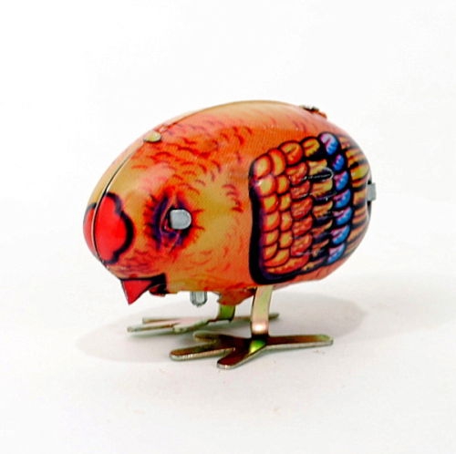 Wind Up Chick Tin Toy Clockwork Spring Pecking Chick Vintage Style