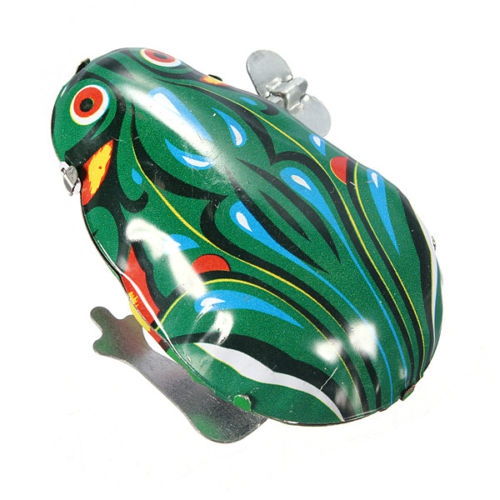 Funny Wind Up Jumping Frog Toy Clockwork Spring Tin Toy With Key