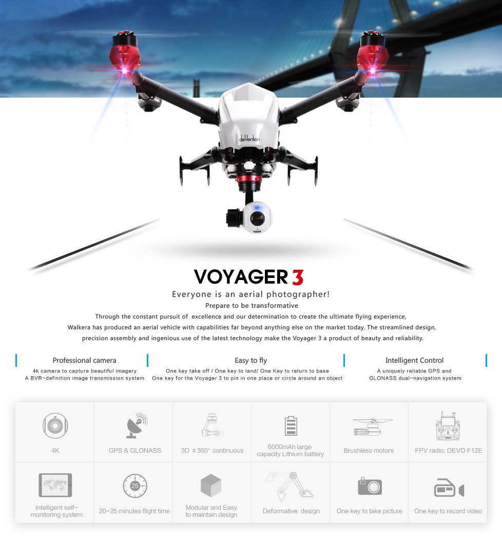 Walkera Voyager 3 Dual-Navigation Quadcopter BNF 1 Without Devo F12E