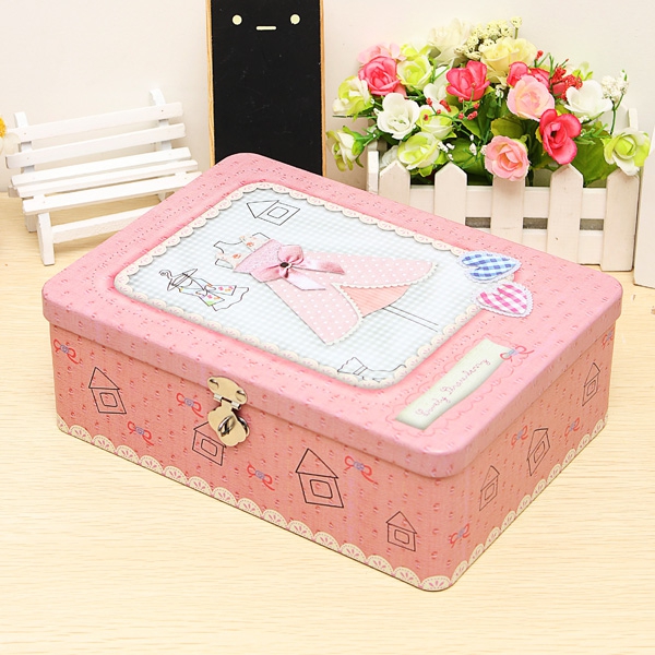 Zakka Tin Boxes With The Lock Pink Rectangle