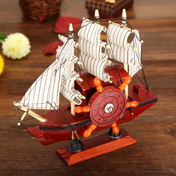 DIY Wooden Music Box Sailboat with Blue Sail Music Box