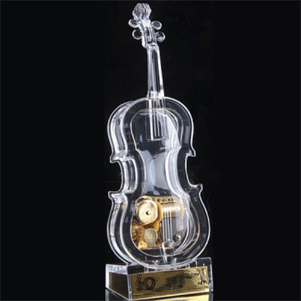 Lovely Crystal Violin Music Box with LED Decoration Light