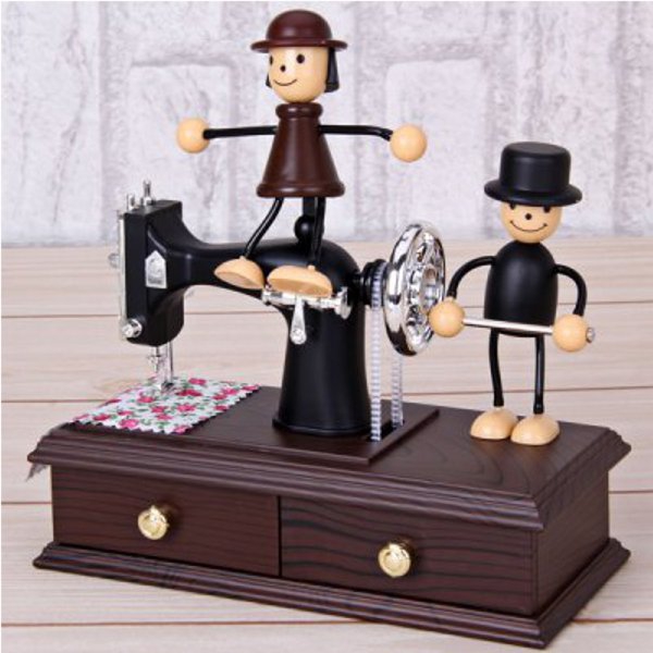 Lovely Doll Push Sewing Machine Clockwork Music Box