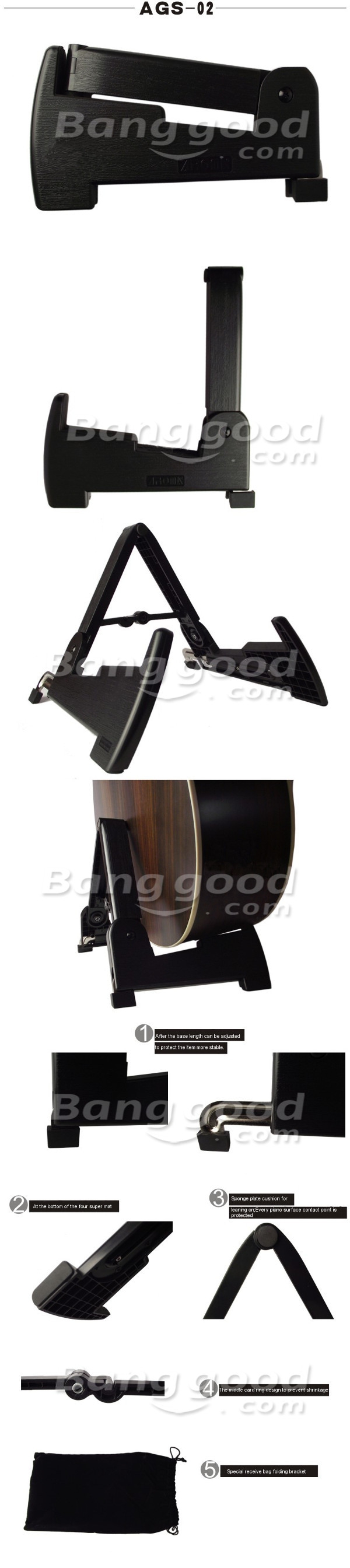 Aroma AGS-02 Guitar Stand Folding Plastic Rack for Guitar Bass Ukulele