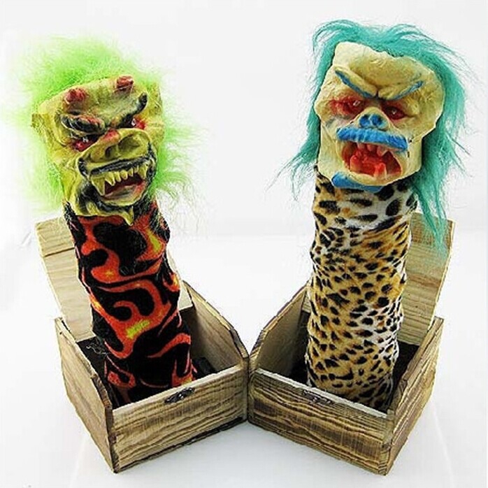 Halloween Wooden Box Horror Trick Prank Electric Voice Activated Toy