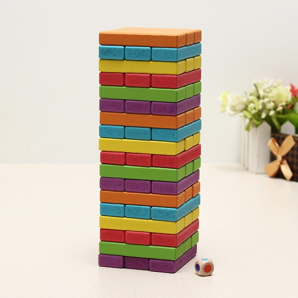 54Pcs Multicolor Wooden Building Blocks Kid Educational Toys