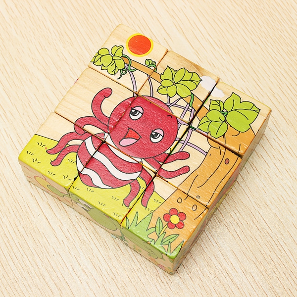 Wooden 3D Cartoon Insect Puzzle Wisdom Jigsaw Child Education Toy